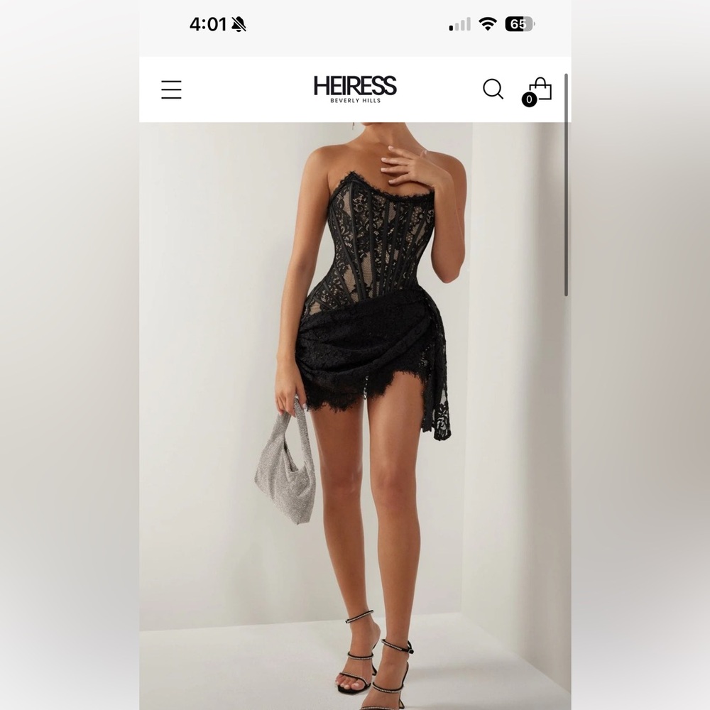 Heiress Black Lace Corset Draped Mini Dress